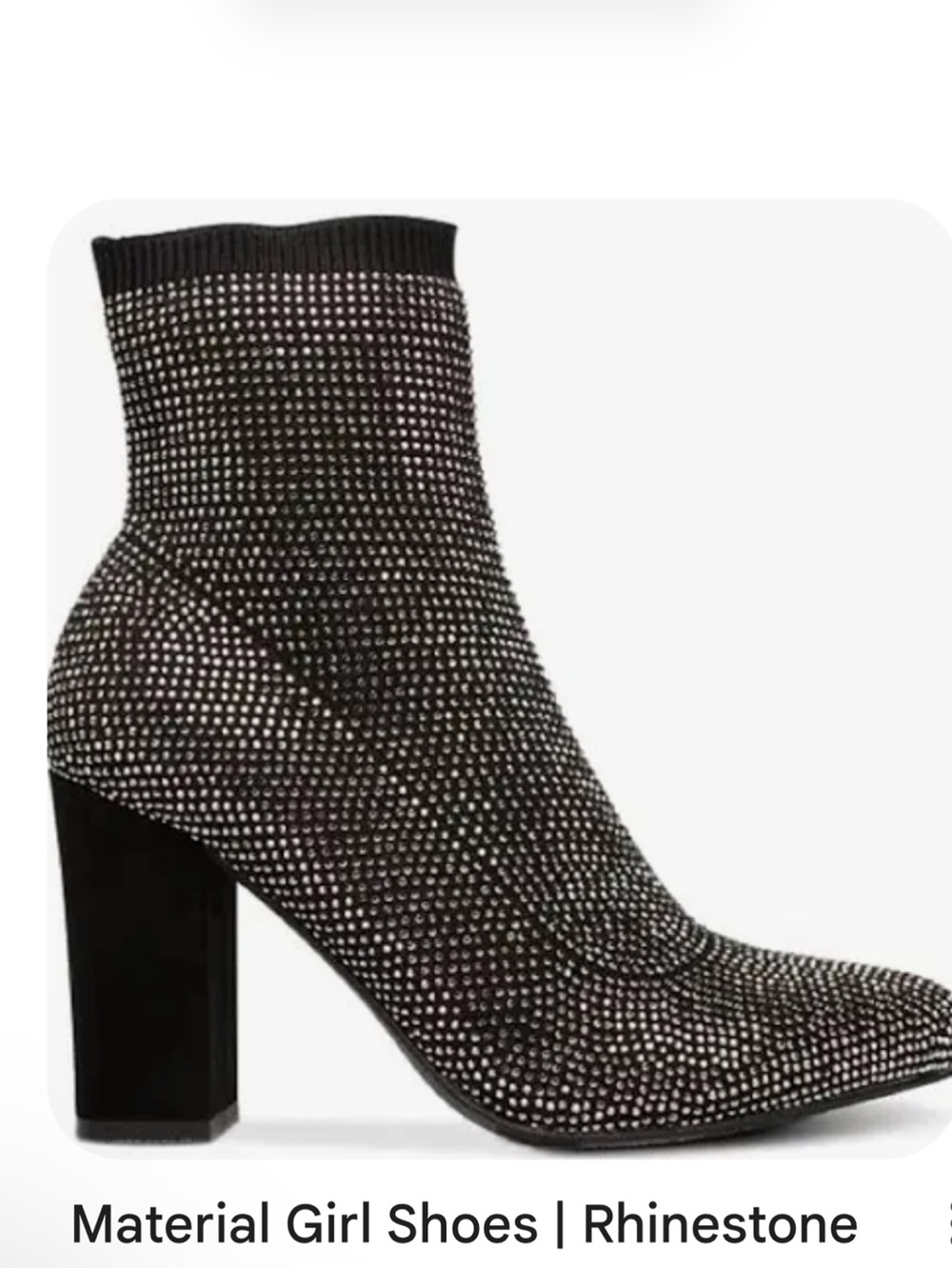 Material Girl Black Rhinestone Stretch Sock Bootie